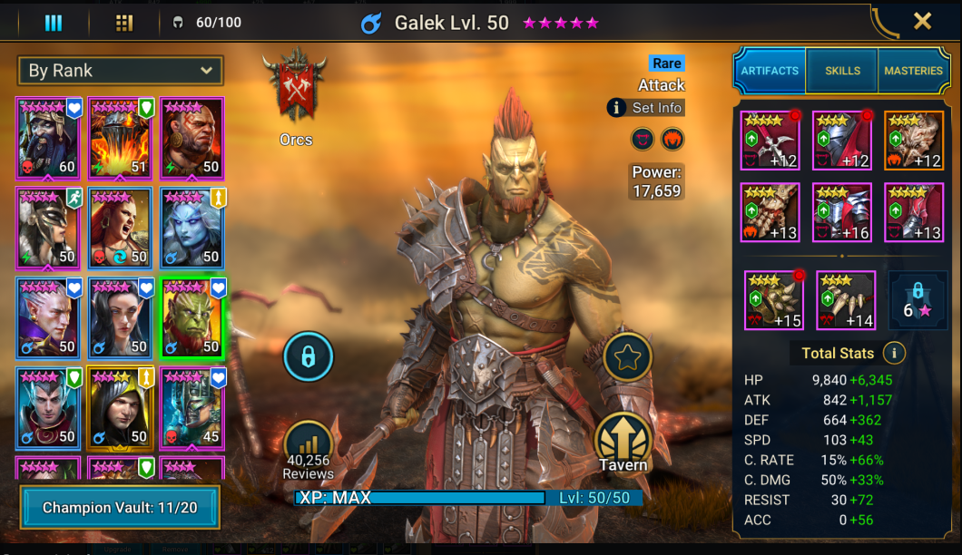 galek champion early game gear and stats