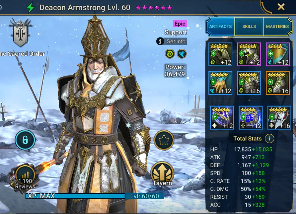 late game gear and stats deacon armstrong