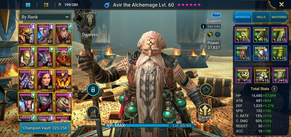 Avir the Alchemage gear and stats build