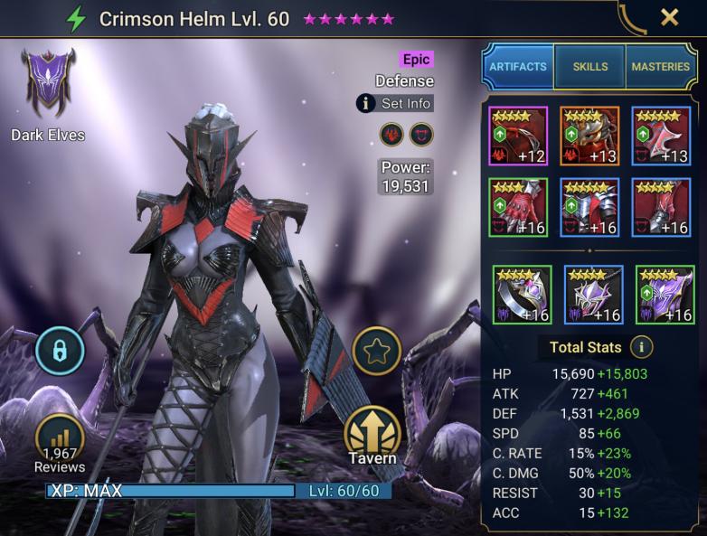 Crimson Helm arena gear and stats build