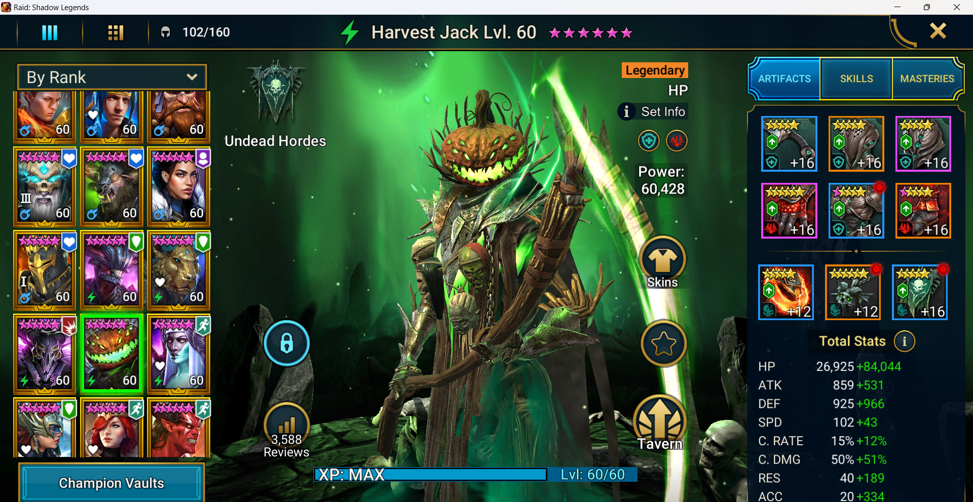 Harvest Jack gear and stats build