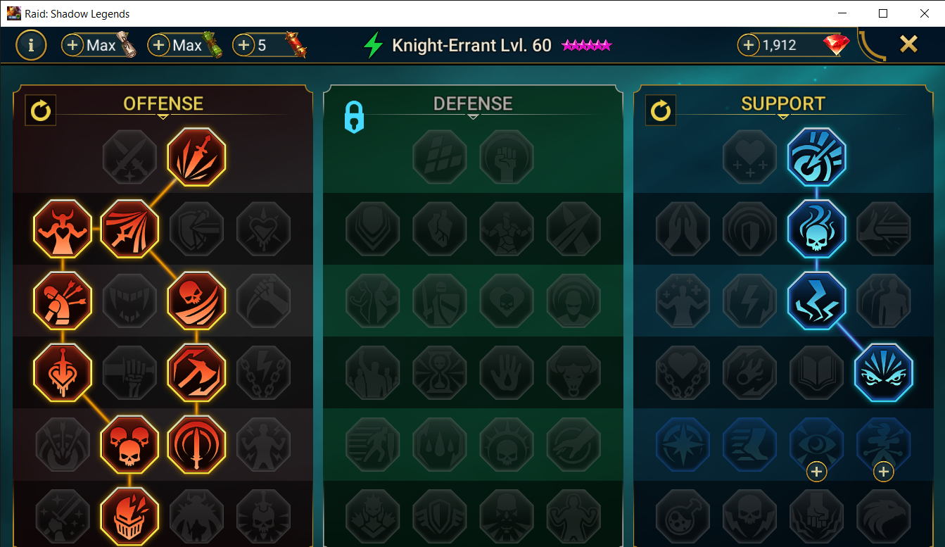 Knight Errant masteries
