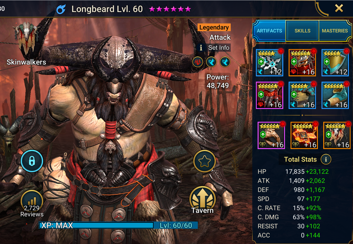 Longbeard arena gear and stats