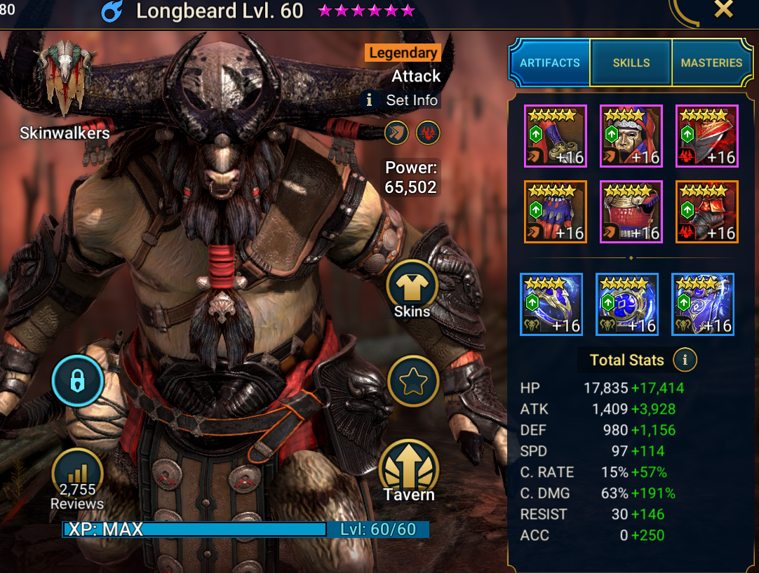 Longbeard unkillable clan boss gear and stats
