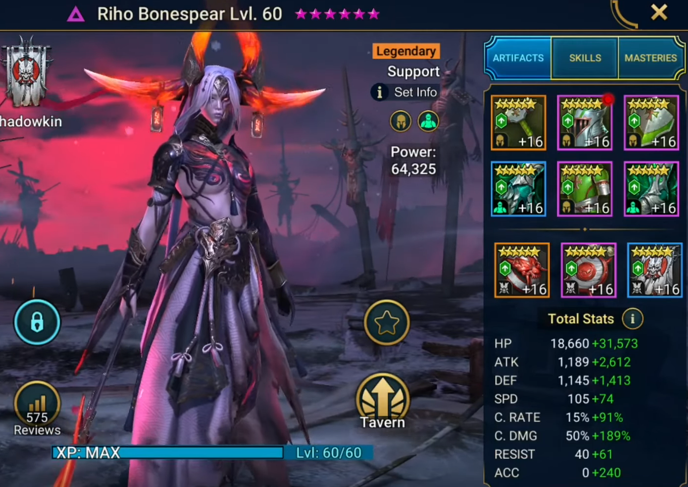 Riho Bonespear clan boss gear and stats