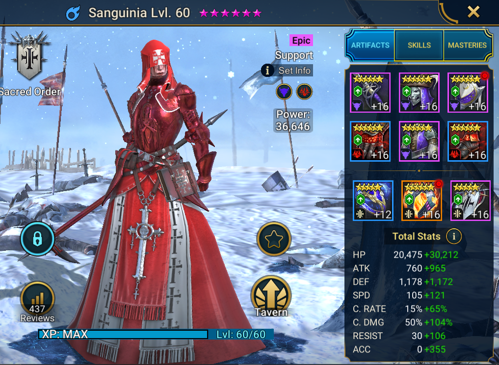Sanguinia gear and stats build