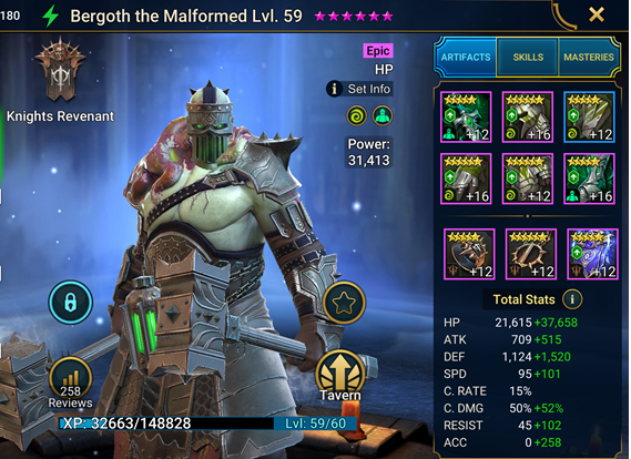 Bergoth the Malformed gear and stats