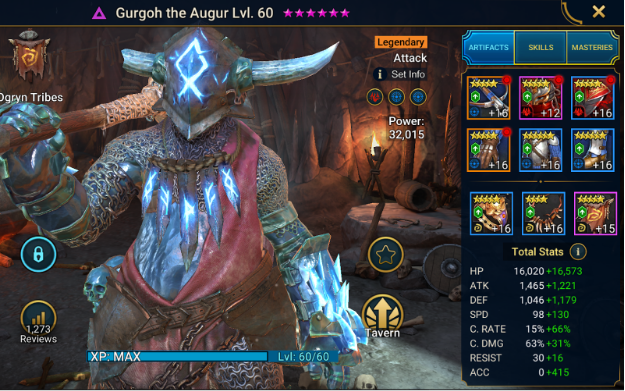 Gurgoh the Augur gear and stats