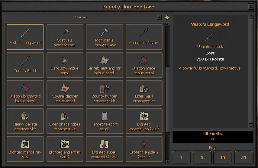 OSRS Bounty Hunter Store
