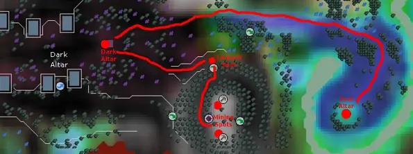 OSRS Visual route from the Mining Spots to the Dark & Soul Altar
